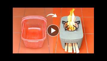 The idea of ​​making a wood stove from cement and plastic molds