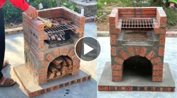 Construction Of Outdoor Grill From Red Brick - Cement Ideas