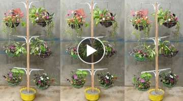Make Beautiful Hanging Globe Flower Pots with Plastic Bottle and Iron, Amazing Vertical Gardening