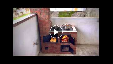 Wood stove with beautiful oven made of a mixture of cement clay and red bricks