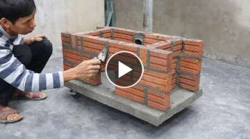 Creative wood stove / How to make a simple 2-in-1 wood stove with red bricks and cement