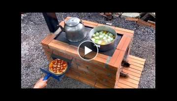 how to make a wood stove (2 in 1) with bricks and cement #185