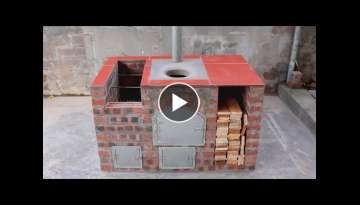 Build a beautiful multi-purpose wood stove with red bricks and cement \ Creative wood stove