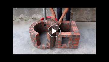 Build a multi-purpose wood stove with red bricks and cement