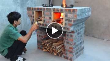 Creative ideas with cement \ How to make a beautiful 2-in-1 wood stove from red bricks and cement