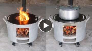 DIY wood stove / How to make a wood stove with cement and old pots and pans
