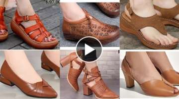 MUSTARD FOOTWEAR DESIGN WITH PRICE LADIES TAN SANDAL CAMEL SHOES COLLECTION VERY MOST POPULAR STY...