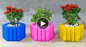 DIY Beautiful Hexagonal Flower Pots from Plastic Bottles, Tips Grow Peony