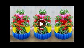 Unique Creation Flower Pots Tower From Plastic Bottles for Garden | Garden Craft Ideas