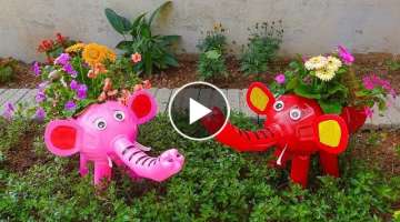 Colorful Garden, Recycling Plastic Bottles into Elephant Planter Pots for Small Garden