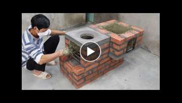 Build a multi-function wood stove with red bricks and cement