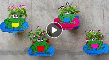 DIY Ideas Colorful Potted frog From Recycled Plastic Bottles For Small Gardens