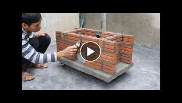 Creative wood stove / How to make a simple 2-in-1 wood stove with red bricks and cement