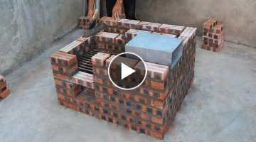Make a wood stove and oven with red bricks and cement