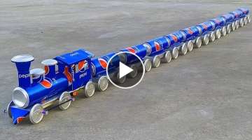 Make a longest toy train with Pepsi cans 